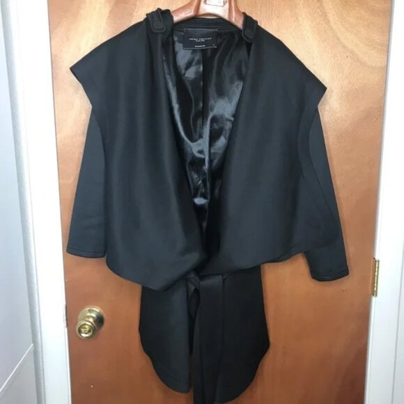 Akira Black Jacket with Hood Size Small Wrap Trench Coat Cape Gothic Steampunk S - Picture 1 of 10